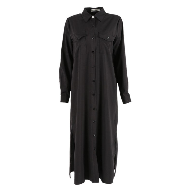Women Chiffon Dress Single Breasted Lapel Tops Casual Loose Long Sleeve Dresses Robe Femme