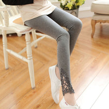 Women Cozy Modal Cotton Knitted Leggings Lace Print Flower Hollow Out Stretch Pants