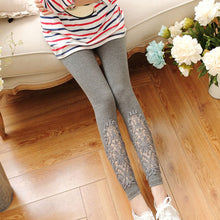 Women Cozy Modal Cotton Knitted Leggings Lace Print Flower Hollow Out Stretch Pants