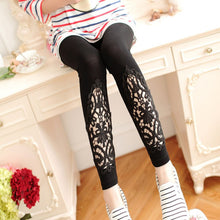 Women Cozy Modal Cotton Knitted Leggings Lace Print Flower Hollow Out Stretch Pants