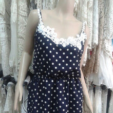 Stylish Sexy Women Strap Dress Polka Dots Blue Mini Dress Lace Chiffon Sundress