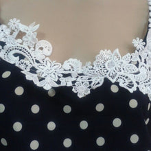 Stylish Sexy Women Strap Dress Polka Dots Blue Mini Dress Lace Chiffon Sundress