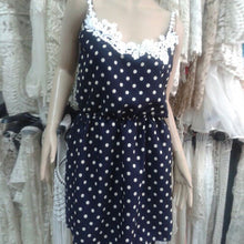 Stylish Sexy Women Strap Dress Polka Dots Blue Mini Dress Lace Chiffon Sundress