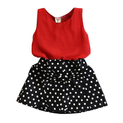 Casual Kids Baby Girls Clothes Set Sleeveless Chiffon Tops+Polka Dot Skirts Cute Toddler Girl Clothes