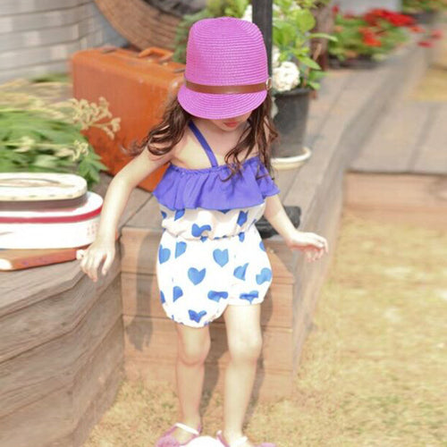 Girls Kid Harem Pants Short Trousers Chiffon Heart Pattern Jumpsuit 2-6Y
