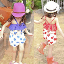 Girls Kid Harem Pants Short Trousers Chiffon Heart Pattern Jumpsuit 2-6Y