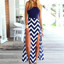 Sexy Women Backless Striped Split Chiffon Maxi Dress Party Beach Long Cusual