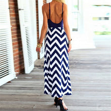 Sexy Women Backless Striped Split Chiffon Maxi Dress Party Beach Long Cusual