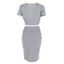 Short Sleeve Top Women's Club Skirt Sexy Party Bodycon Vestidos Two Piece Outfits Midi Skirts L4