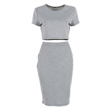 Short Sleeve Top Women's Club Skirt Sexy Party Bodycon Vestidos Two Piece Outfits Midi Skirts L4
