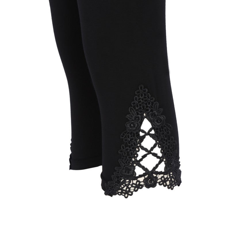 Girl Women Cotton Modal Leggings Elastic Hollow Lace Pants Cropped Capris Leggings 6 Colors