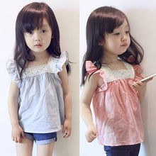 Toddler Kids Girls Casual Lace Splicing Shirt Cotton Soft Blouse Tops 2-6 Year