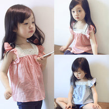 Toddler Kids Girls Casual Lace Splicing Shirt Cotton Soft Blouse Tops 2-6 Year