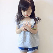 Toddler Kids Girls Casual Lace Splicing Shirt Cotton Soft Blouse Tops 2-6 Year