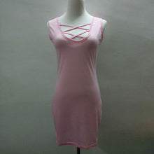 Woman Dress Vestidos Women's Bodycon V-neck Cross Sleeveless Dresses Lady Sexy Slim Mini Pink/Black Dress PY3