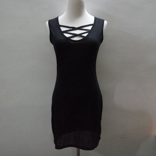 Woman Dress Vestidos Women's Bodycon V-neck Cross Sleeveless Dresses Lady Sexy Slim Mini Pink/Black Dress PY3