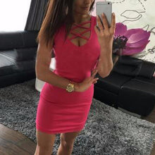 Woman Dress Vestidos Women's Bodycon V-neck Cross Sleeveless Dresses Lady Sexy Slim Mini Pink/Black Dress PY3
