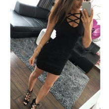 Woman Dress Vestidos Women's Bodycon V-neck Cross Sleeveless Dresses Lady Sexy Slim Mini Pink/Black Dress PY3