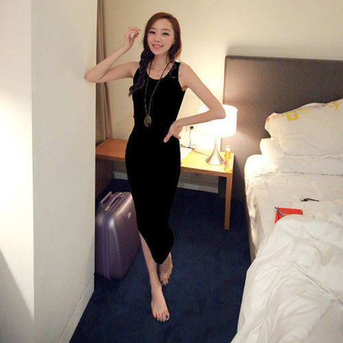 Women Boho Beach Sleeveless Bottoming Bodycon Dresses Long Cotton Vest Dress Vestidos