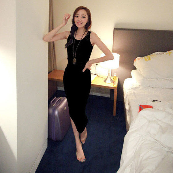 Women Boho Beach Sleeveless Bottoming Bodycon Dresses Long Cotton Vest Dress Vestidos
