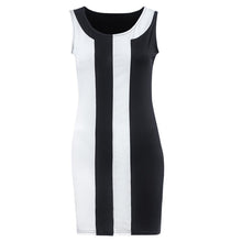 Women Dresses  Black and White Striped Sexy Sleeveless Party Evening Mini Short Straight Dresses