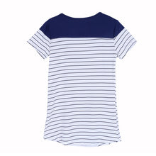 Women Mini Dress Blue Striped Pattern Sundress Party Beach Short Dress