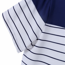 Women Mini Dress Blue Striped Pattern Sundress Party Beach Short Dress