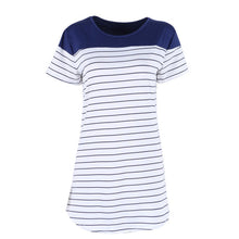 Women Mini Dress Blue Striped Pattern Sundress Party Beach Short Dress
