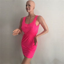 Women Party Evening Beach Slim Mini Dress Elastic Slim Waist Sleeveless Casual Dresses