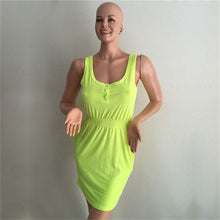 Women Party Evening Beach Slim Mini Dress Elastic Slim Waist Sleeveless Casual Dresses