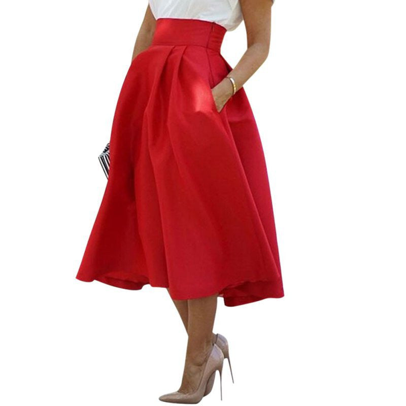 Women's Vintage High Waist Knee-Length Skirt Pleated Beach Skirt Flared