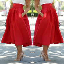 Women's Vintage High Waist Knee-Length Skirt Pleated Beach Skirt Flared