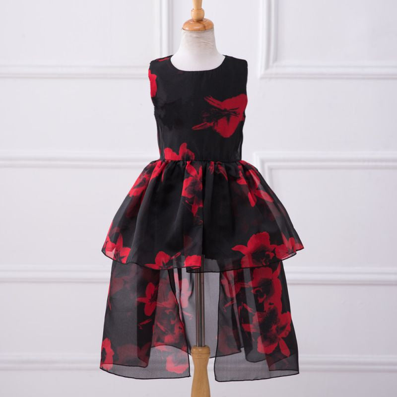 Sweet Flower O Neck Collar Sleeveless Floral Color Infant Baby Girls Dress 3-8Y Toddler Girls Birthday Party Dress PY2