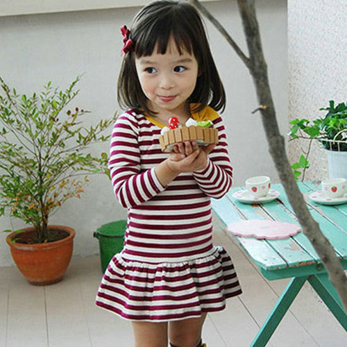 Toddler Kids Girls Dress Cute Cotton Stripe Long Sleeve Princess Clothes  Y2