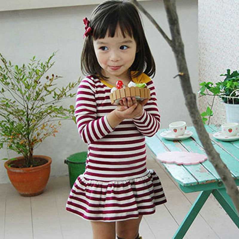 Toddler Kids Girls Dress Cute Cotton Stripe Long Sleeve Princess Clothes  Y2