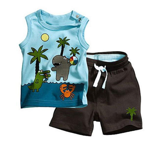 Toddlers Baby Boy's Outfits Bodysuits Clothes Set Coconut Tree Pattern Sleeveless Clothing Tops+Pants