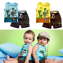 Toddlers Baby Boy's Outfits Bodysuits Clothes Set Coconut Tree Pattern Sleeveless Clothing Tops+Pants