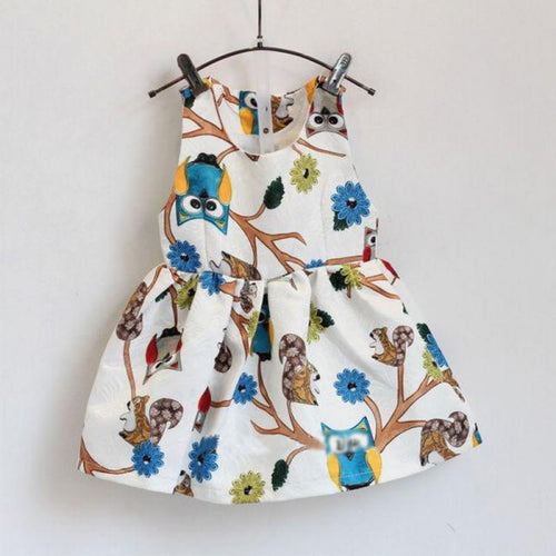 Trendy Baby Girls 2-7 Years Sleeveless Owl Print Tutu Dress One Piece Party Cocktail Dresses