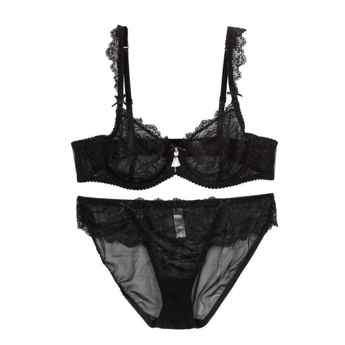 Underwear Women Bra and Panty Set Black Mesh Ultra-thin Plus  Sexy Lingerie Transparent Lace Bra Set Push Up Brassiere