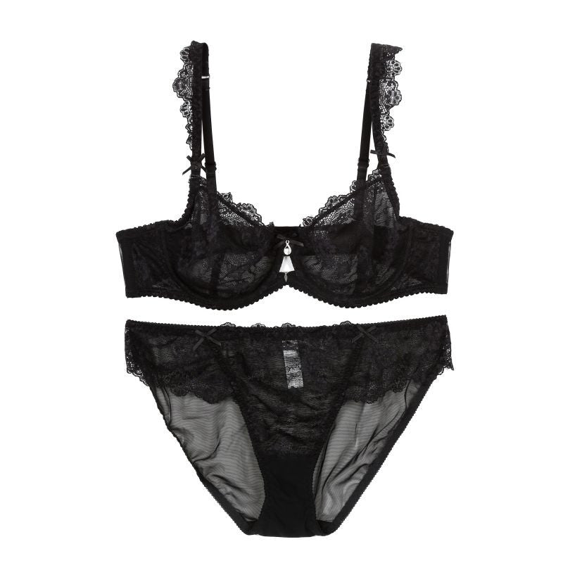 Underwear Women Bra and Panty Set Black Mesh Ultra-thin Plus  Sexy Lingerie Transparent Lace Bra Set Push Up Brassiere
