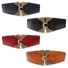 Vintage Metal Buckle Stylish Women Elastic Wide Waist Belt Leather Waistband