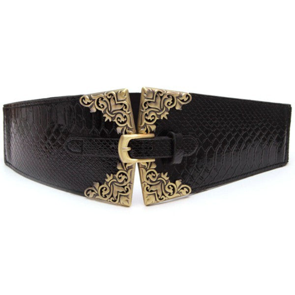 Vintage Metal Buckle Stylish Women Elastic Wide Waist Belt Leather Waistband