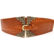 Vintage Metal Buckle Stylish Women Elastic Wide Waist Belt Leather Waistband