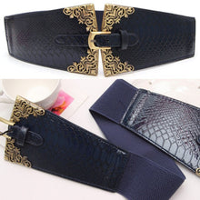 Vintage Metal Buckle Stylish Women Elastic Wide Waist Belt Leather Waistband