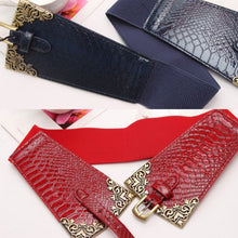 Vintage Metal Buckle Stylish Women Elastic Wide Waist Belt Leather Waistband
