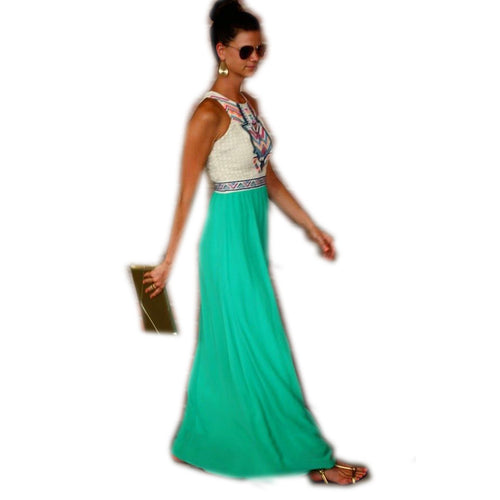 Vogue Women Boho Floral Print Dress Sleeveless Long Maxi Dresses Vintage