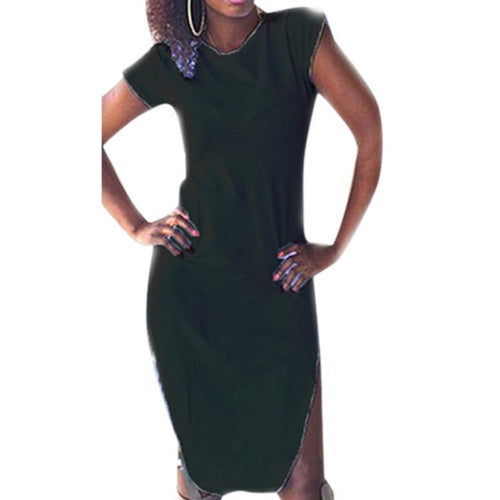 Vogue Women Lady Casual O Neck Split Cocktail Long Dress  Style