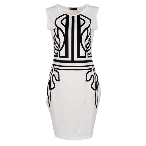 White Sleeveless Embroidery Dress on Super Deal Bodycon Work Dress Elegant Lady Trendy Women Dress