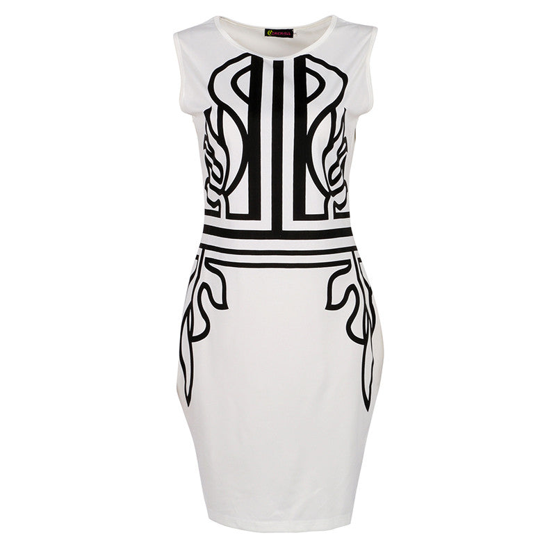 White Sleeveless Embroidery Dress on Super Deal Bodycon Work Dress Elegant Lady Trendy Women Dress