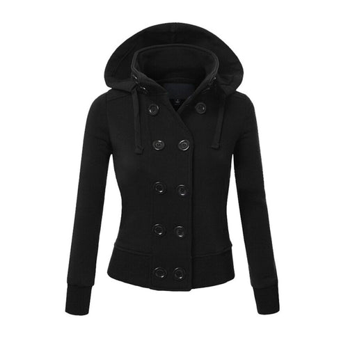Warm Coat Women Double-breasted Long Sleeve Jacket Hoodies Outwear